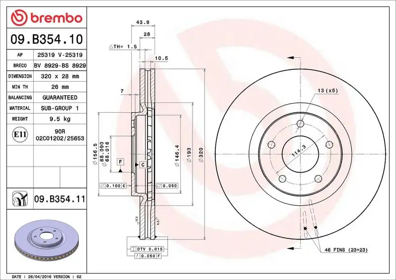 BREMBO 09.B354.10 Ön Fren Diski resmi