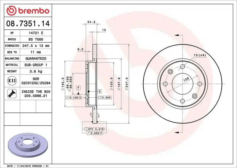 BREMBO 08.7351.14 Ön Fren Diski 4246R9 resmi