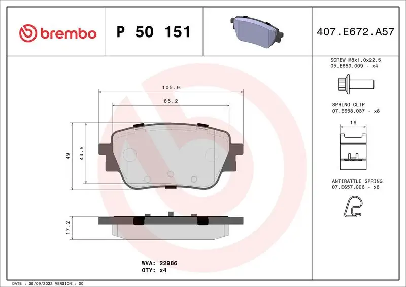 BREMBO P50151 Arka Fren Balatası resmi
