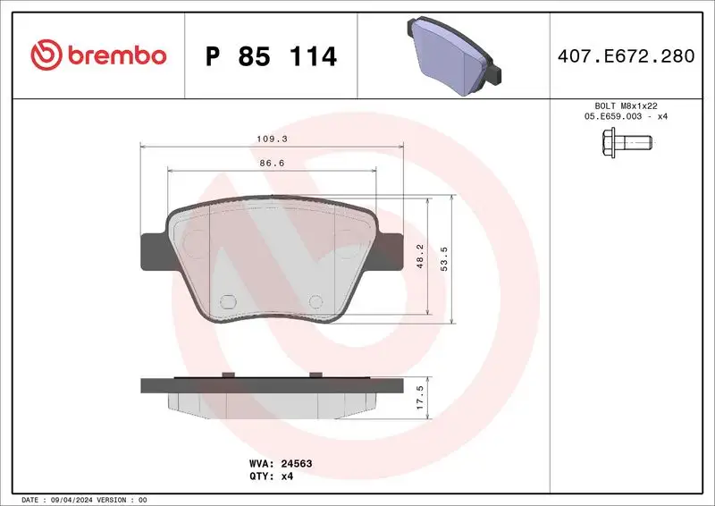 BREMBO P85114X Arka Fren Balatası resmi