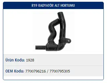 MASTER M1928 Radyatör Alt Hortumu 7700796216 resmi