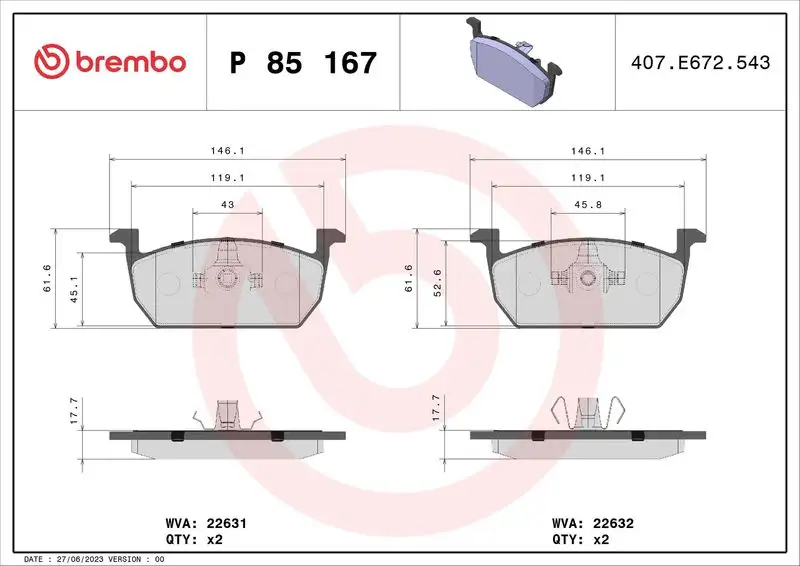 BREMBO P85167 Ön Fren Balatası resmi