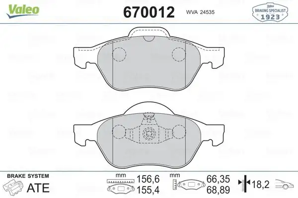 VALEO 670012 Ön Fren Balatası resmi