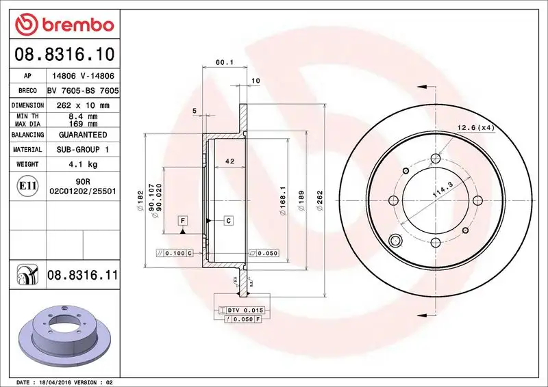 BREMBO 08.8316.10 Arka Fren Diski resmi