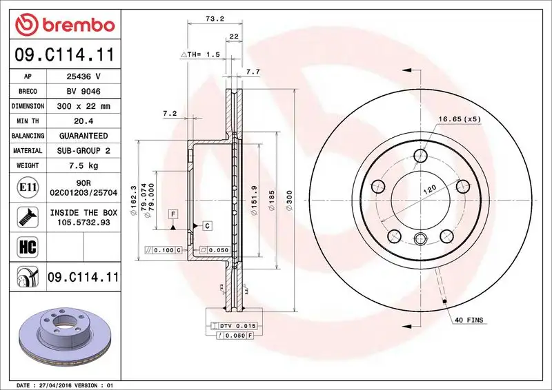 BREMBO 09.C114.11 Ön Fren Diski 34116792217 resmi