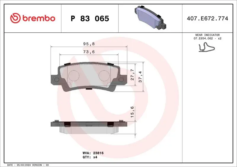 BREMBO P83065 Arka Fren Balatası resmi