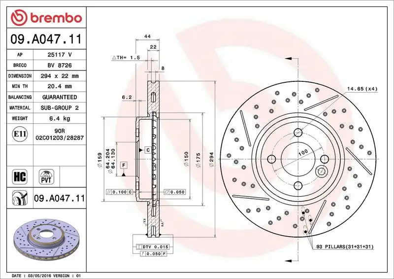 BREMBO 09.A047.11 Ön Fren Diski 34116777825 resmi