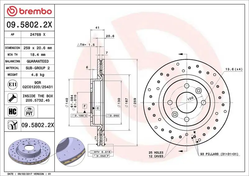 BREMBO 09.5802.2X Ön Fren Diski resmi