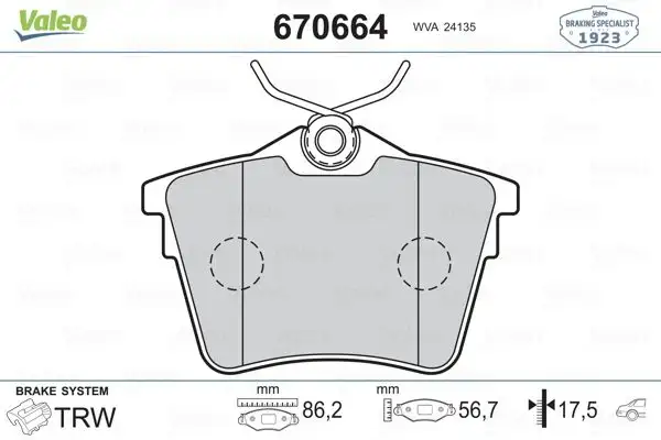VALEO 670664 Arka Fren Balatası resmi