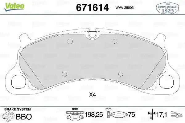 VALEO 671614 Ön Fren Balatası 99135194903 resmi