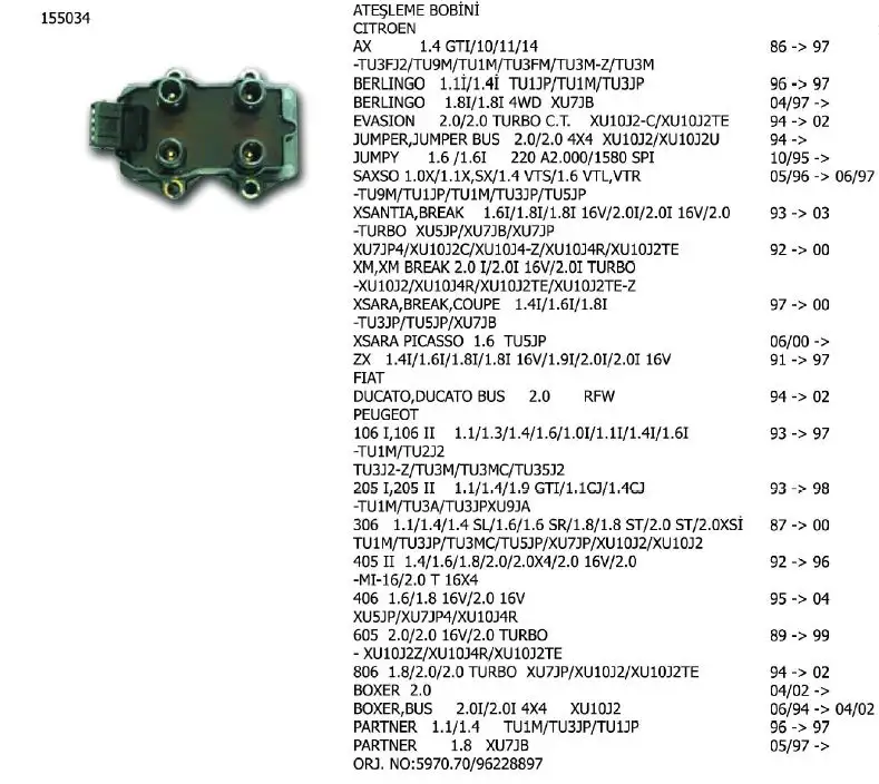 ÜNÜVAR 155034-2 Bobin resmi