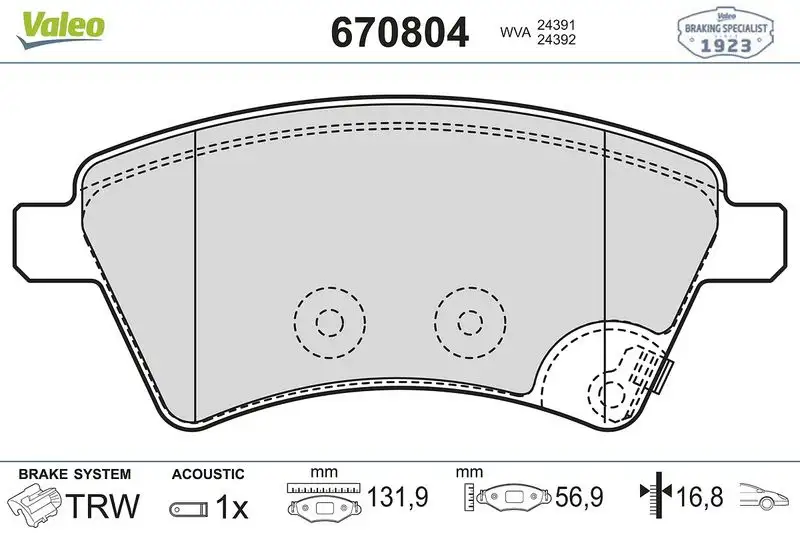 VALEO 670804 Ön Fren Balatası resmi