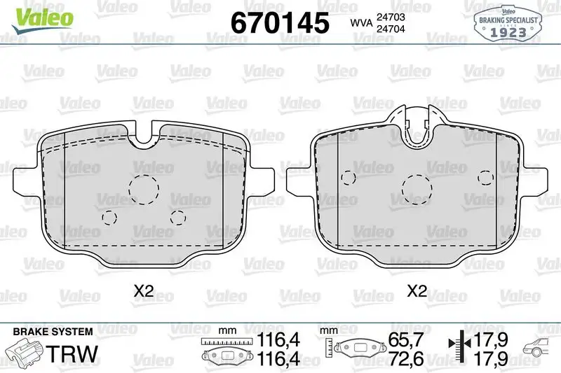 VALEO 670145 Arka Fren Balatası resmi