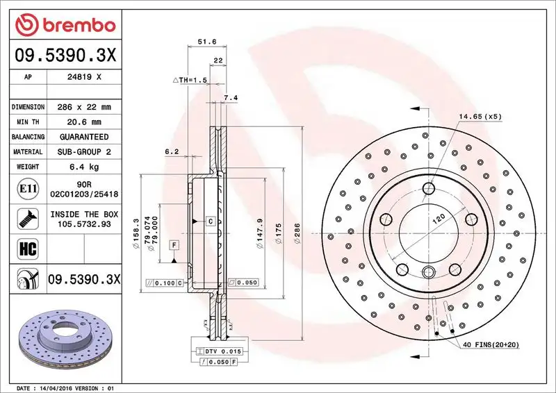 BREMBO 09.5390.3X Ön Fren Diski resmi