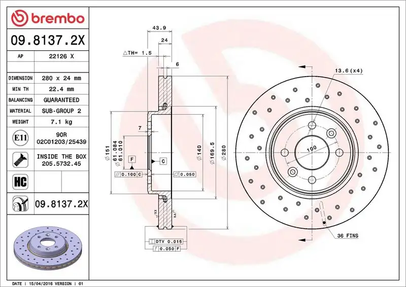 BREMBO 09.8137.2X Ön Fren Diski resmi