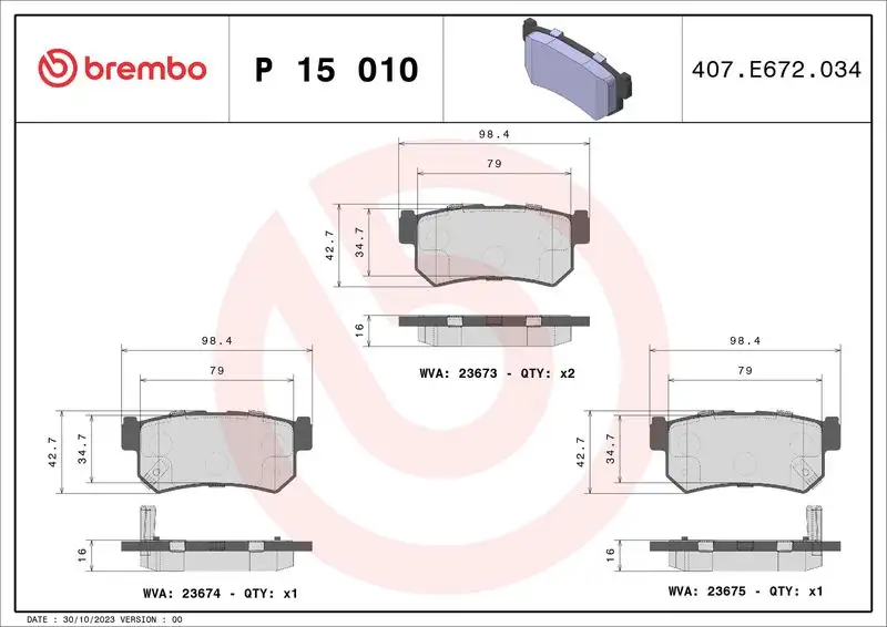 BREMBO P15010 Arka Fren Balatası resmi