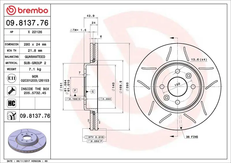 BREMBO 09.8137.76 Ön Fren Diski resmi