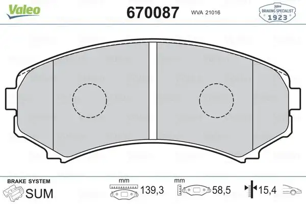 VALEO 670087 Ön Fren Balatası resmi