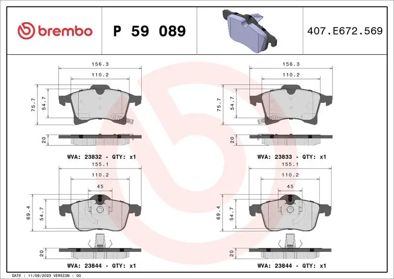 BREMBO P59089 Ön Fren Balatası resmi