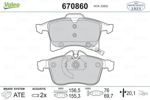 VALEO 670860 Ön Fren Balatası resmi