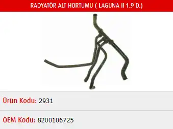 MASTER M2931 Radyatör Alt Hortumu 8200106725 resmi