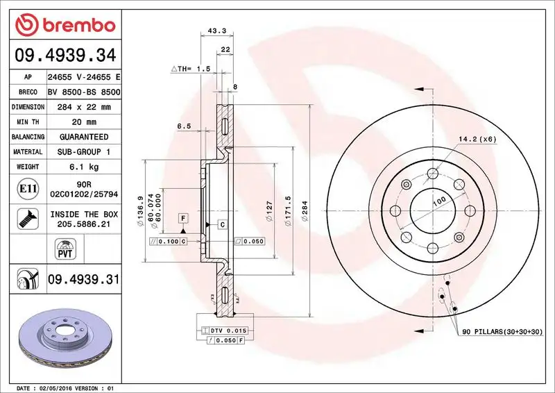 BREMBO 09.4939.31 Ön Fren Diski resmi
