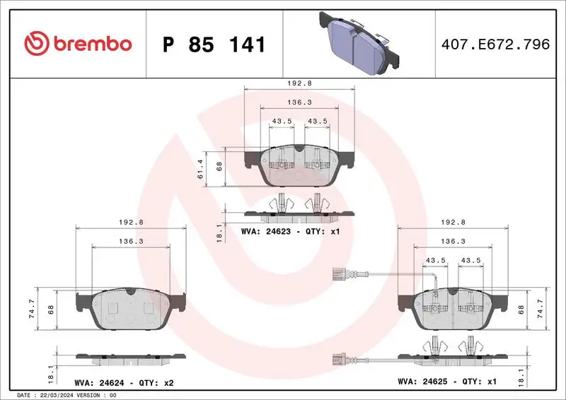 BREMBO P85141 Ön Fren Balatası resmi