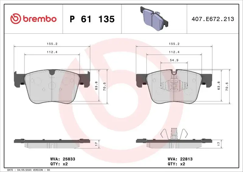 BREMBO P61135 Ön Fren Balatası resmi
