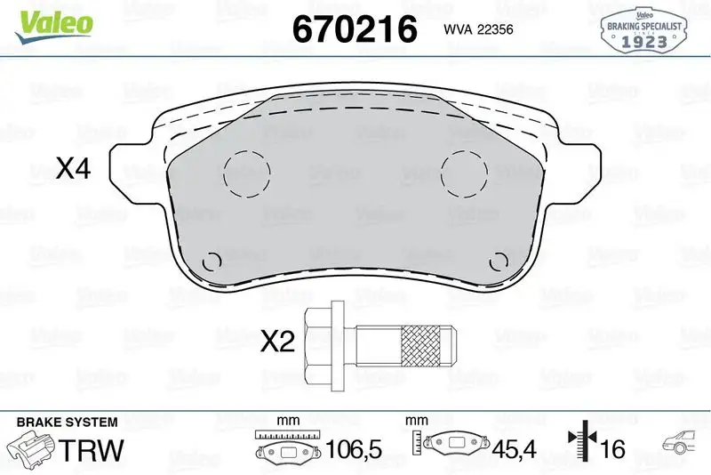 VALEO 670216 Arka Fren Balatası 440608235R resmi