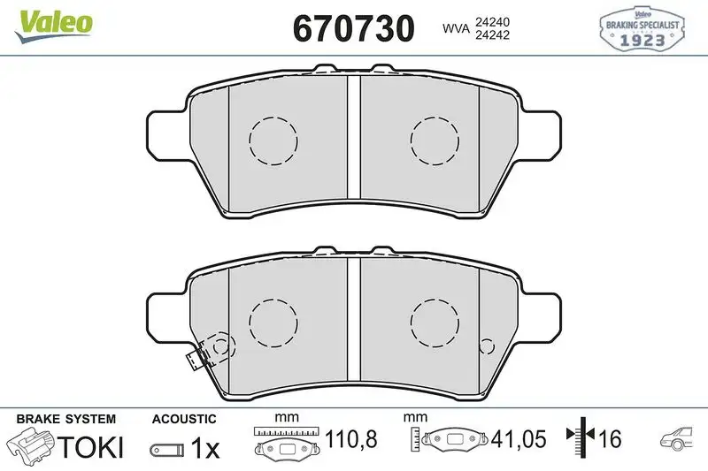 VALEO 670730 Arka Fren Balatası D4060EB300 resmi