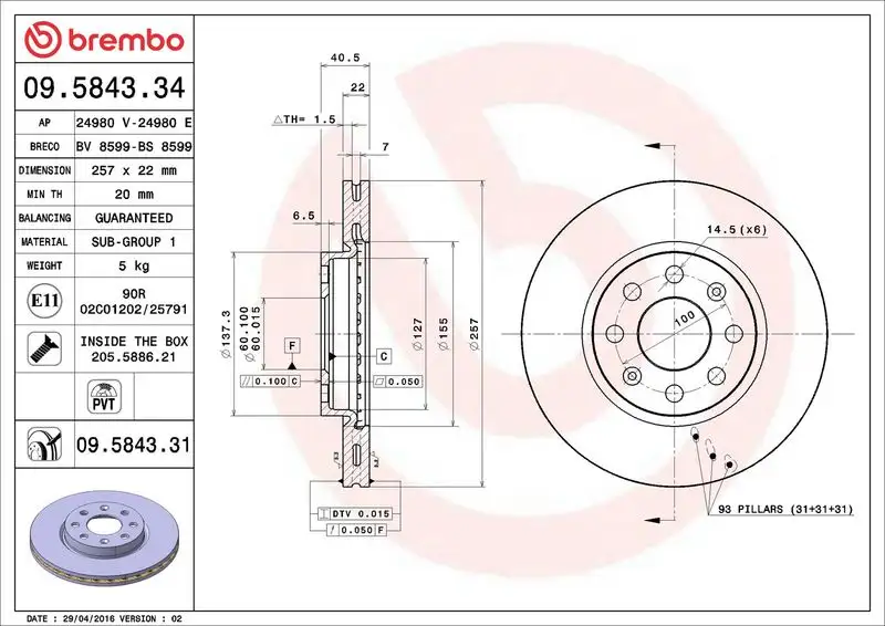 BREMBO 09.5843.34 Ön Fren Diski resmi