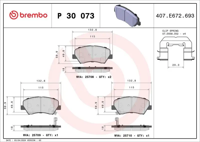 BREMBO P30073 Ön Fren Balatası resmi