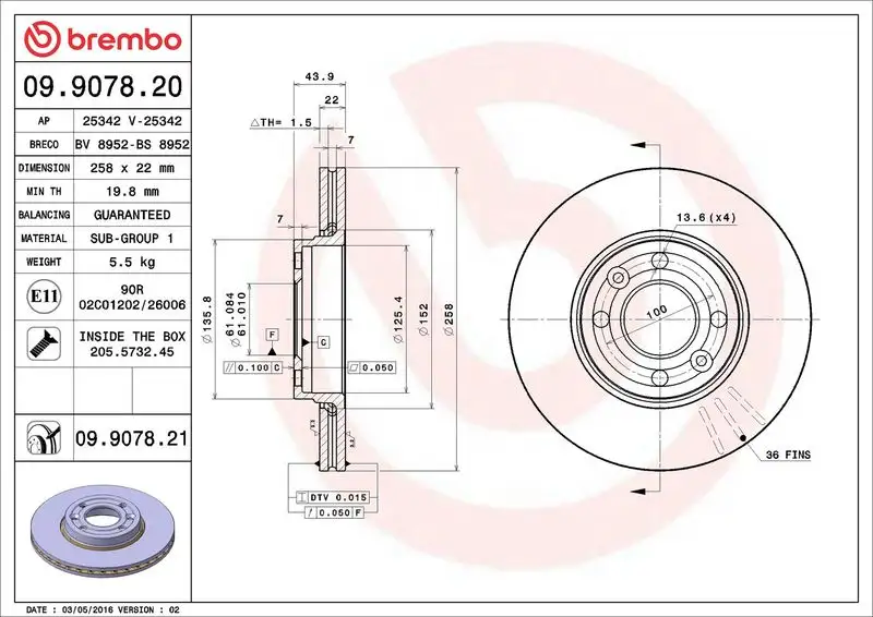 BREMBO 09.9078.21 Ön Fren Diski resmi