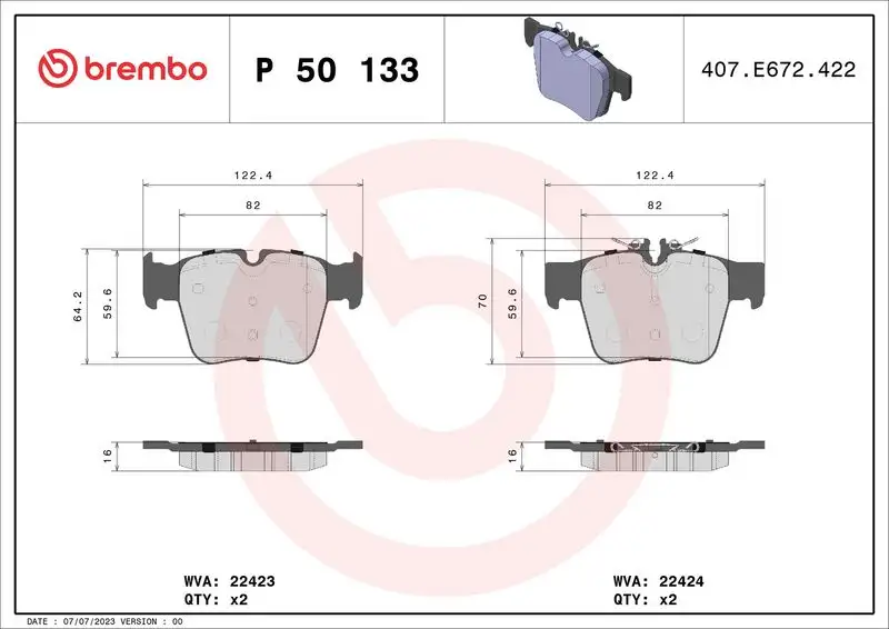 BREMBO P50133 Arka Fren Balatası resmi