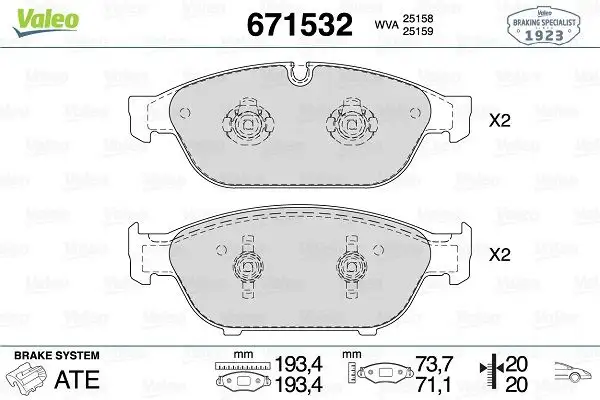 VALEO 671532 Ön Fren Balatası resmi