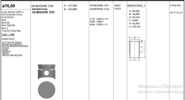 KING PISTONS 19-8010190 Piston Gömlek Segman (Set) resmi