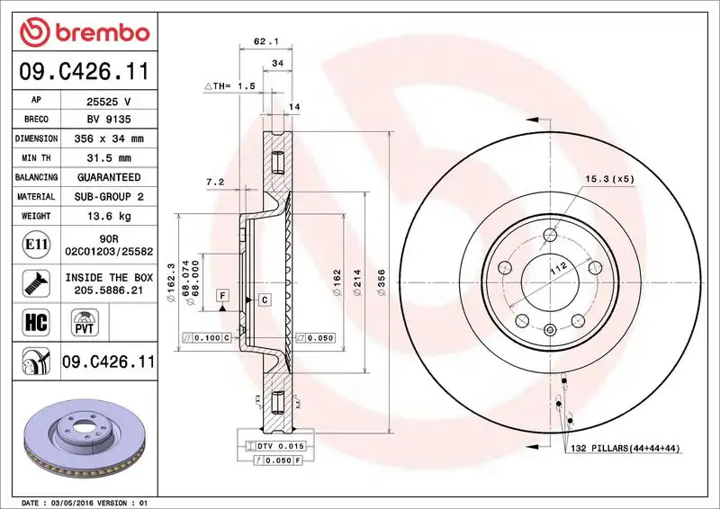 BREMBO 09.C426.11 Ön Fren Diski 4G0615301C resmi