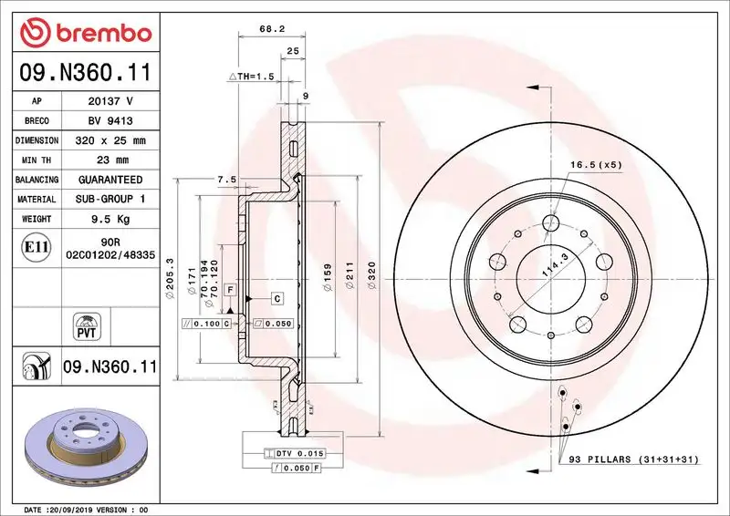 BREMBO 09.N360.11 Ön Fren Diski 104461100D resmi