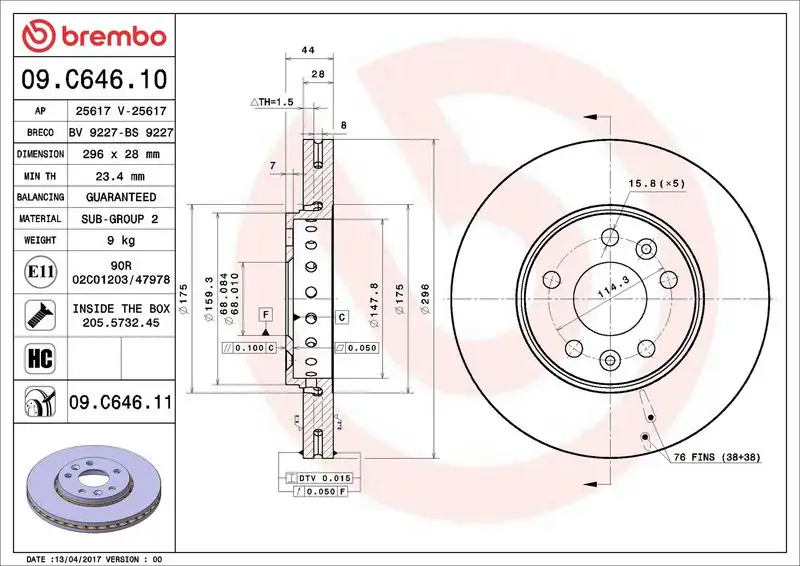 BREMBO 09.C646.11 Ön Fren Diski resmi