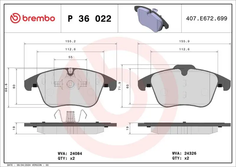 BREMBO P36022 Ön Fren Balatası resmi