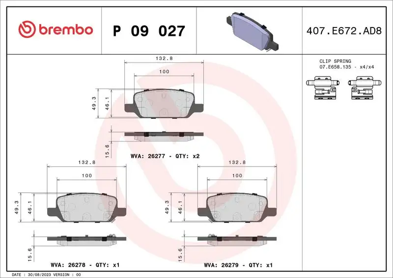 BREMBO P09027 Ön Fren Balatası 800824400B resmi