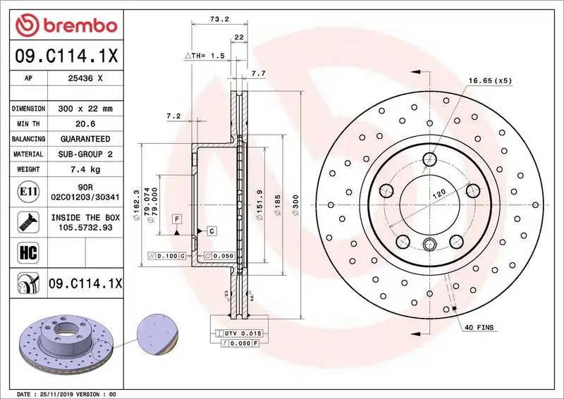 BREMBO 09.C114.1X Ön Fren Diski 34116792217 resmi