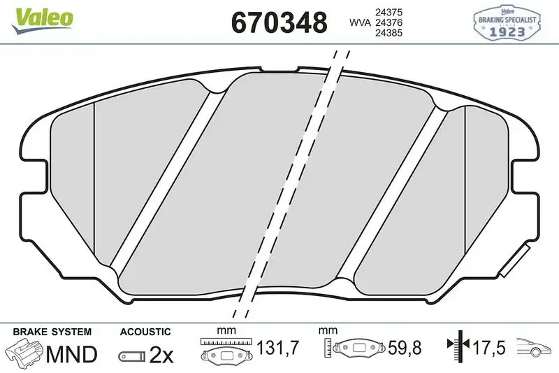 VALEO 670348 Ön Fren Balatası resmi