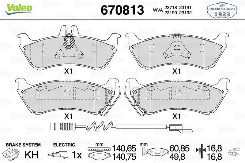 VALEO 670813 Arka Fren Balatası A1634200520 resmi