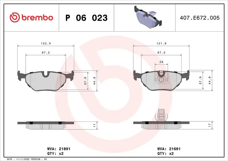 BREMBO P06023 Arka Fren Balatası resmi