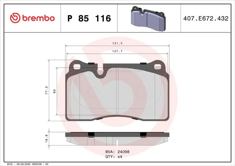 BREMBO P85116 Ön Fren Balatası resmi
