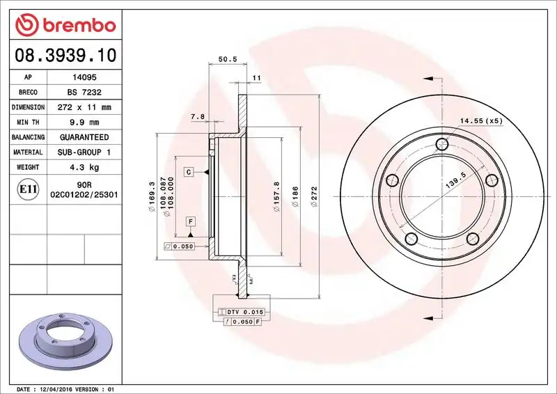 BREMBO 08.3939.10 Ön Fren Diski 21213501070 resmi