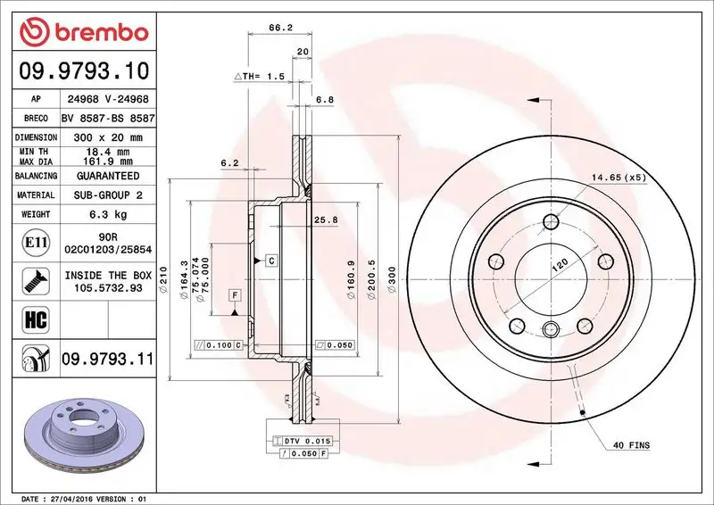 BREMBO 09.9793.11 Arka Fren Diski 34216783754 resmi