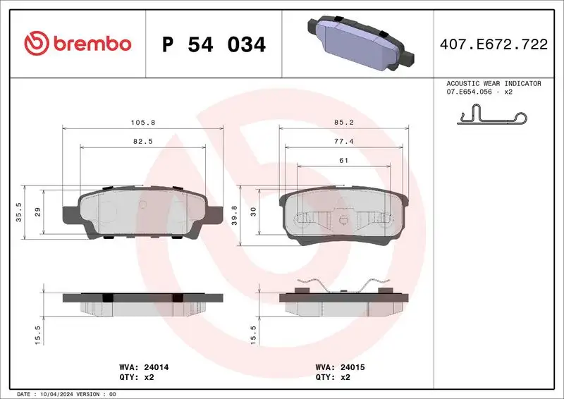 BREMBO P54034 Arka Fren Balatası resmi