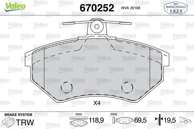 VALEO 670252 Ön Fren Balatası resmi